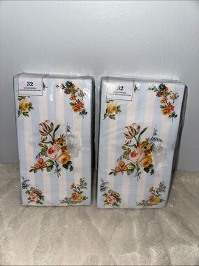 Punch Studio 32 x 2pk Guest Paper Towel Napkins White Blue Floral Stripe Print